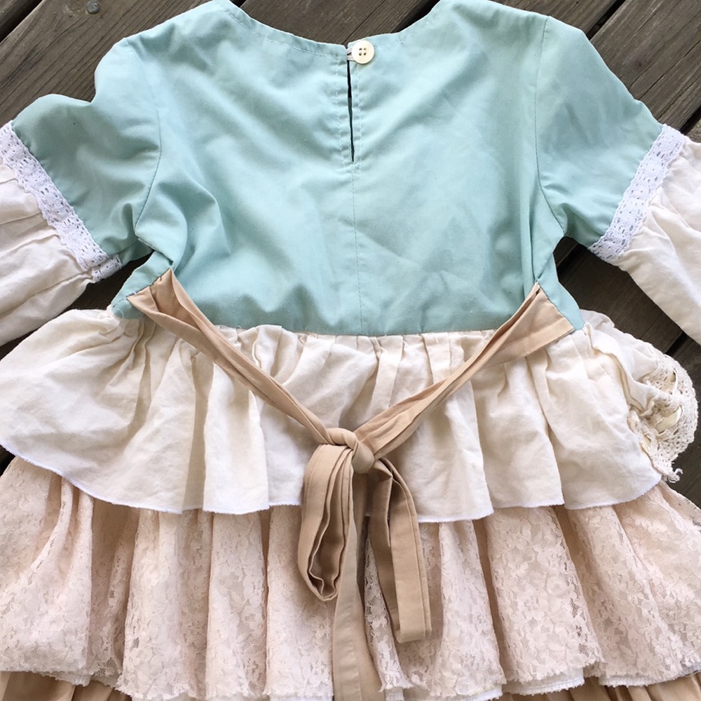 Aqua/cream ruffles dress - Picture 5 of 9